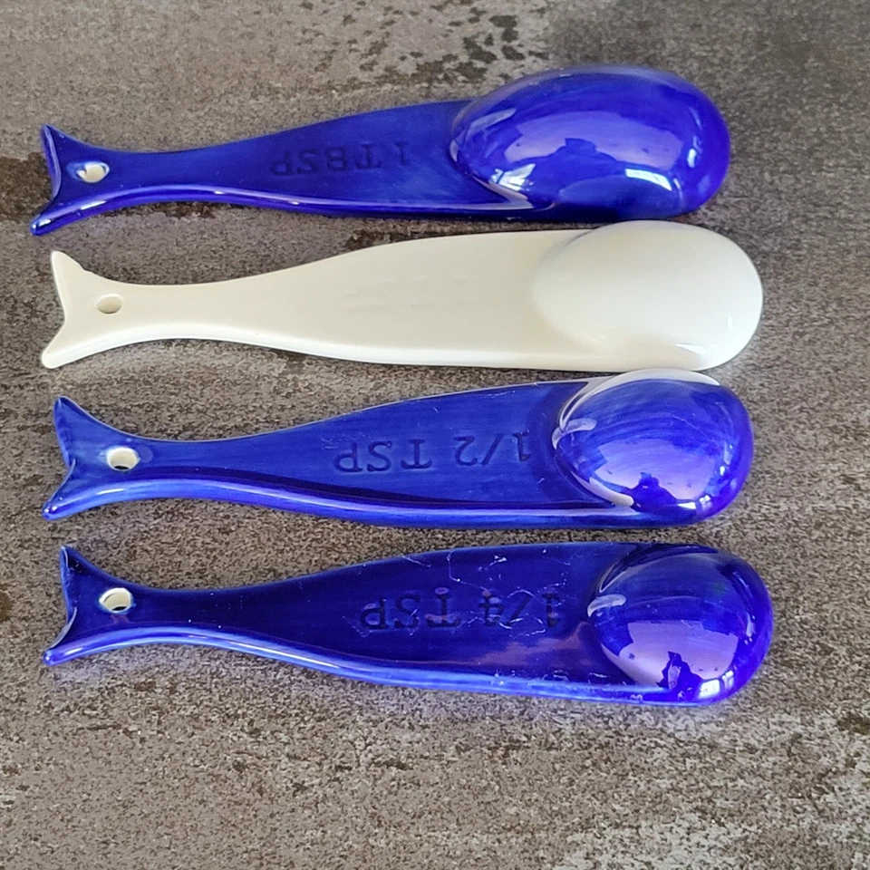 Whale Fish Measuring Spoons Set Of 4 Ceramic Nautical Ocean Sea - Image 2 of 4