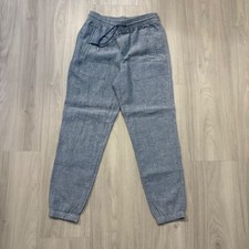 Athleta Women Jogger Pant Linen Blend Blue Elastic Waist Drawstring Pockets Sz 2