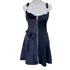Gothic Alternative Black Velvet Split Chain Hook Zipper Skater Dress