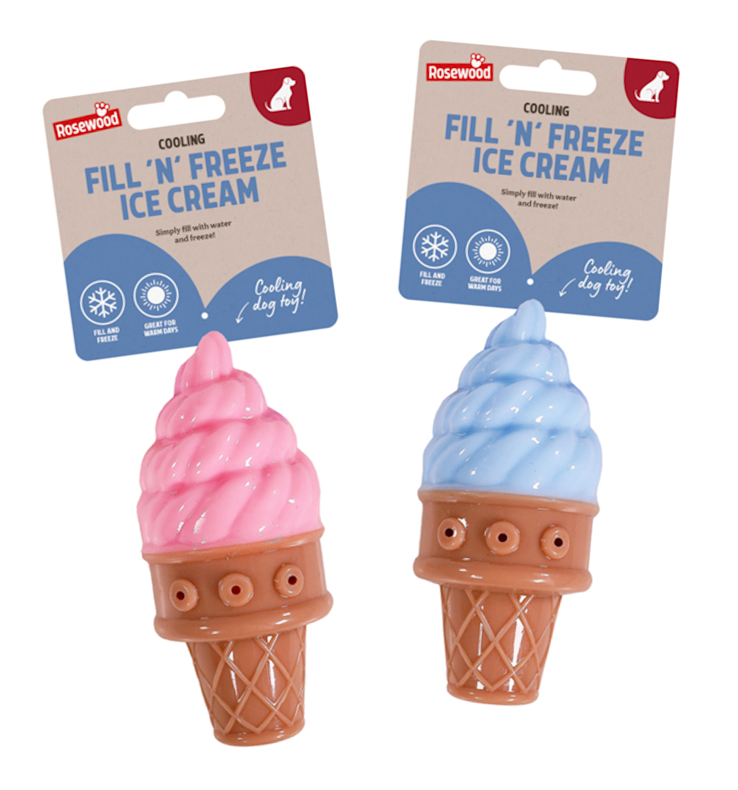 2 PACK ROSEWOOD COOLING FILL N FREEZE DOG PUPPY ICE CREAM TOY HOT SUMMER TOY