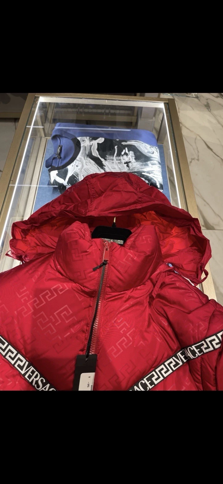 Versace Mens Red Monogram Hooded Full Zip Puffer Jacket Cotton Size L - product detail image 3