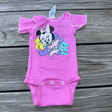 Vintage 90s Disney Minnie Mouse Teddy Bears Pink Newborn Bodysuit Made In USA
