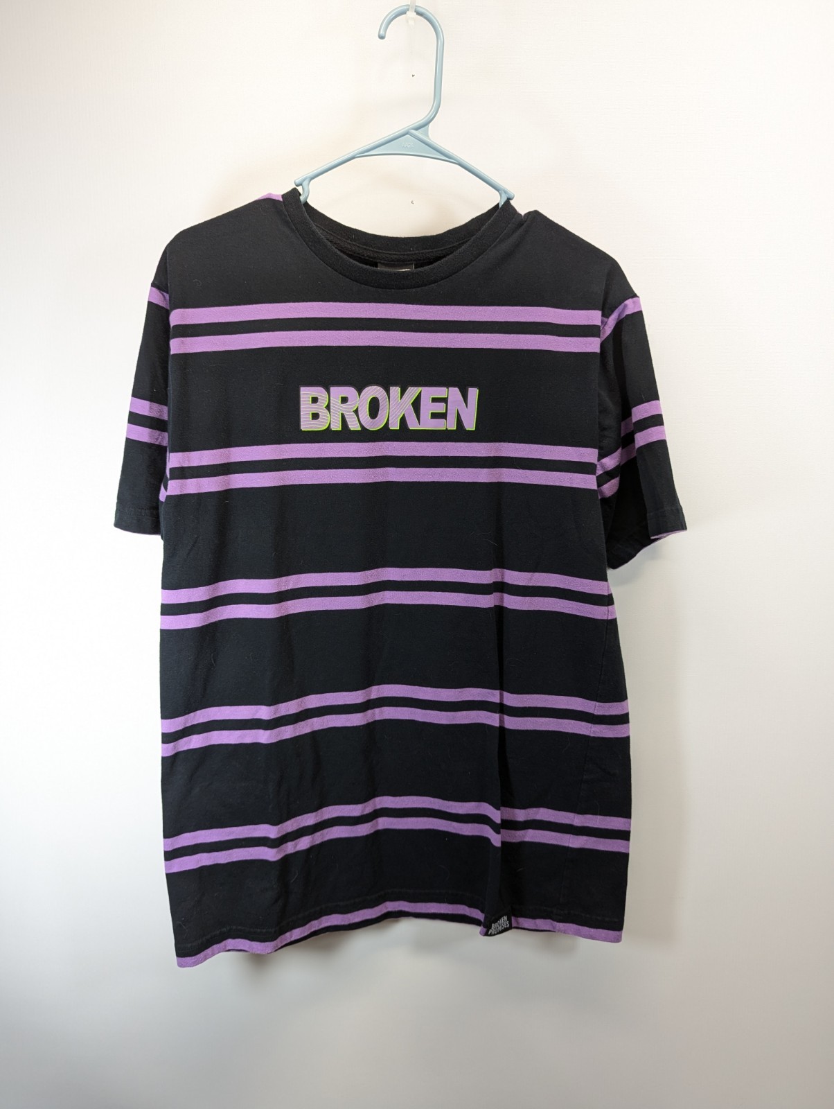 Broken Promises Purple Black Striped Short Sleeve Tee T Shirt Unisex Size Medium
