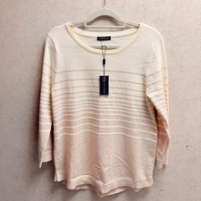 Cable Gauge NWT M Womens Beige Striped Metallic Threading Classic Sweater