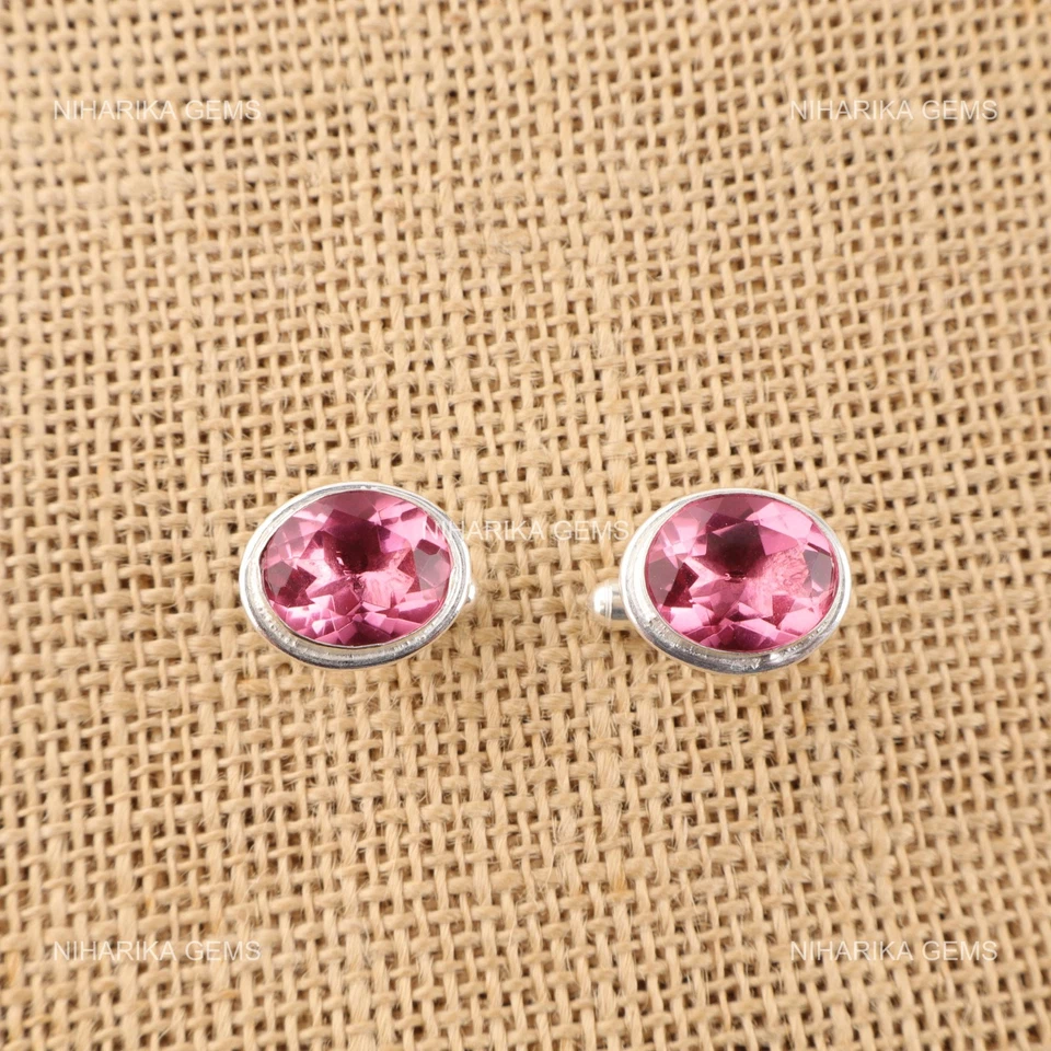 925 Sterlingsilber Natürlich Rosa Turmalin Weiß Hochzeit Manschetten Schmuck - Bild 1 von 4