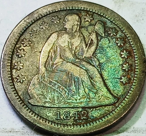 1842-O Liberty Seated Silver Dime FULL STARS Toned VF - XF Very Fine + rare date