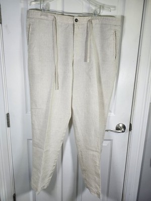 Tasso Elba Island 100% Linen Cream Pocket Drawstring Waist Casual  Pants S 40''W