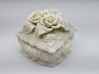 3D Square Rose Flower Trinket Box White 3'' X 2.5''