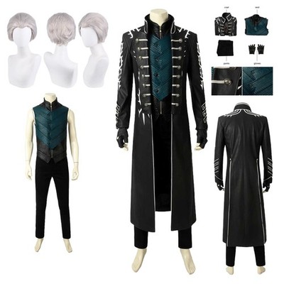Anime DMC 5 Vergil Cosplay Windbreaker Halloween Carnival Fancy Dress+Hairs Wigs