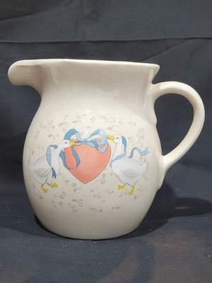 Vintage 1988 W.B.I Country Porcelain Pitcher Geese Heart Ribbon (6'')