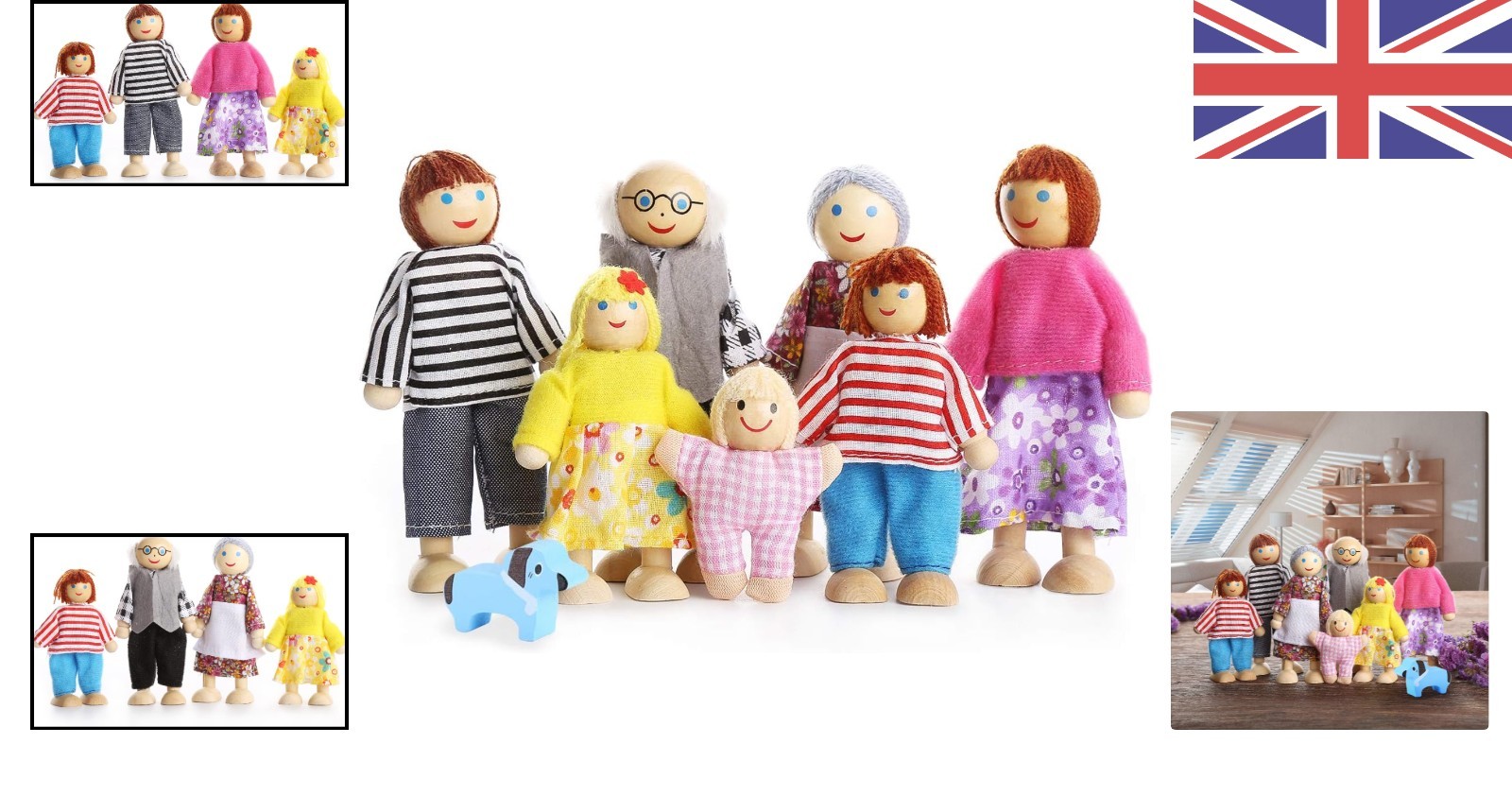 Delightful Eco-Friendly Wooden Family Doll Set - Perfect for Dollhouses