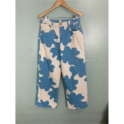 SIXXTA Lucky Blue Chill Jeans Cow Print Blue Creme Size 10 Wilde Leg