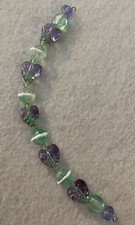 New 7 Strand With Purple Hearts LampWork Glass Focal Beads 9-14mm