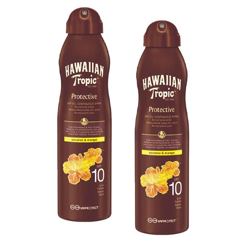 2pz Olio solare secco spray SPF10 Hawaiian tropic protective 180ml