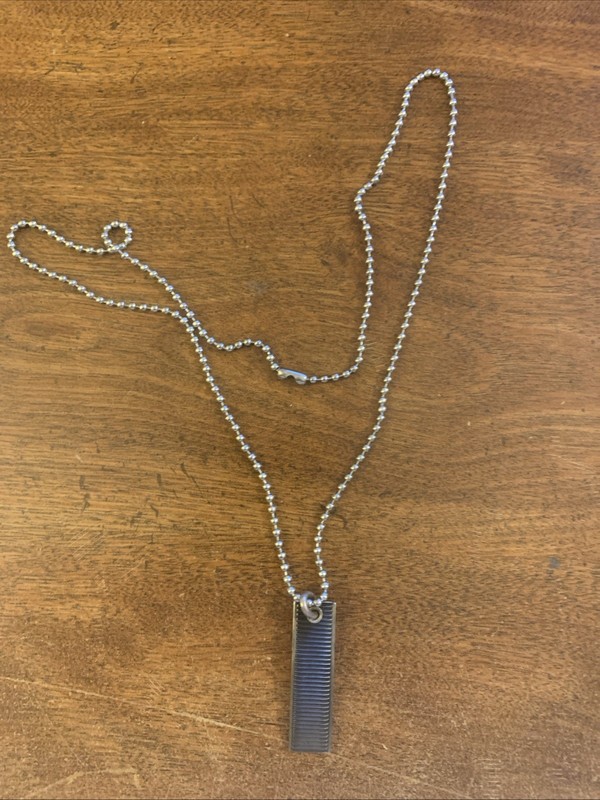 Tiffany & Co. Men’s Silver Titanium Coin Edge Bar Pendant 20” bead Necklace
