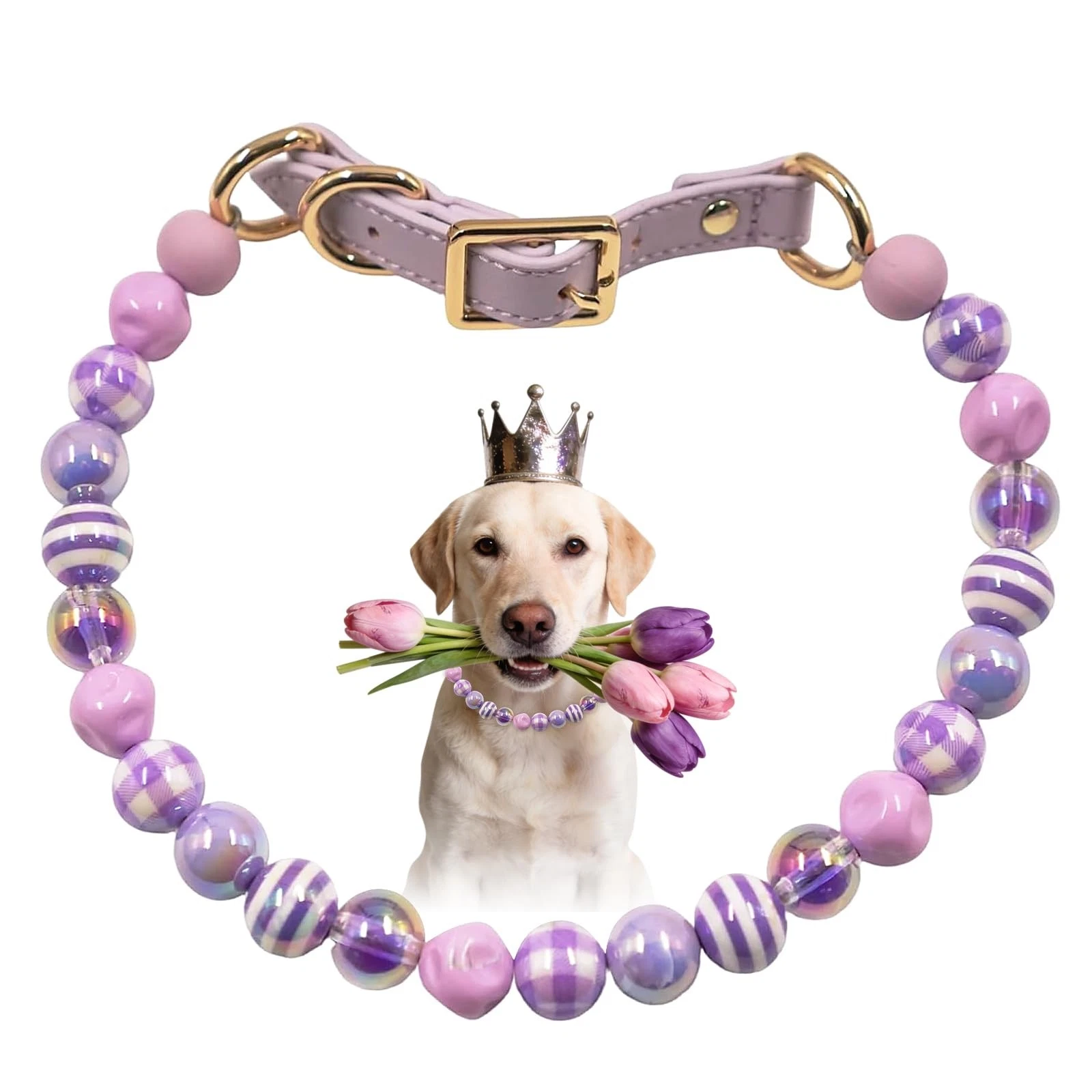 Colorful Dog Necklace Collar,Variety 16mm Beaded Pet Collar with Adjustable B...