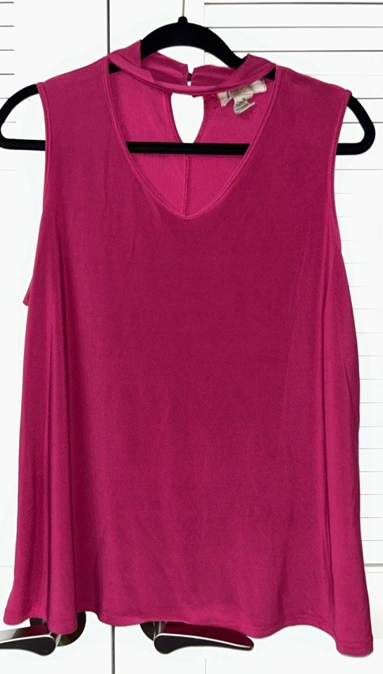 Diana Belle Pink Sleeveless Keyhole V Neck Stretch Blouse XL