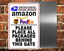 Delivery please place packages behind this gate sign - metal / magnetic / decal