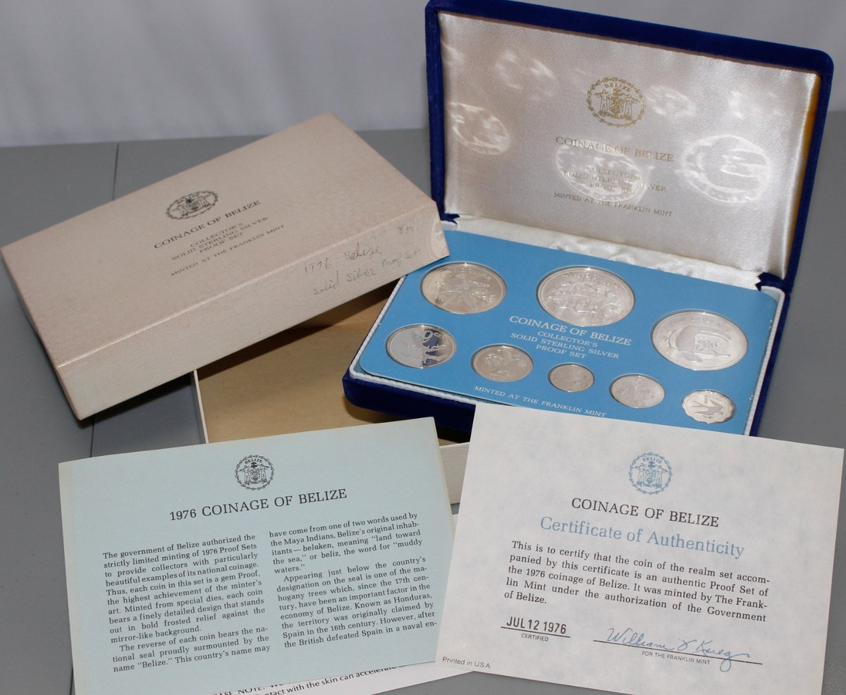 1976 Belize Proof Sterling Silver Coin Set 8 Coins Franklin Mint