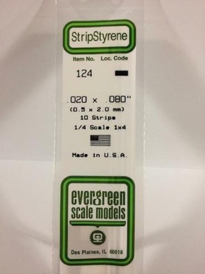 Evergreen EG124 Styrolstreifen 0,020'' x 0,080'' (0,5 mm x 2,0 mm) 10 Streifen