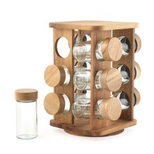 Salter Toronto Rotating Spice Rack – 12 Glass Jars, Acacia Wood, Compact Design