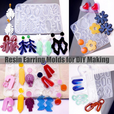 (4 Pack) Resin Earring Molds, Resin Jewelry Molds for Epoxy Variety Shape Sil...