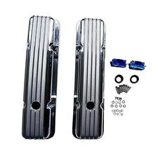 1 Set Polished Aluminum Nostalgic Short Retro Finned Valve Covers With 1 Set Polished Aluminum Nostalgic Short Retro Finned Valve Covers With