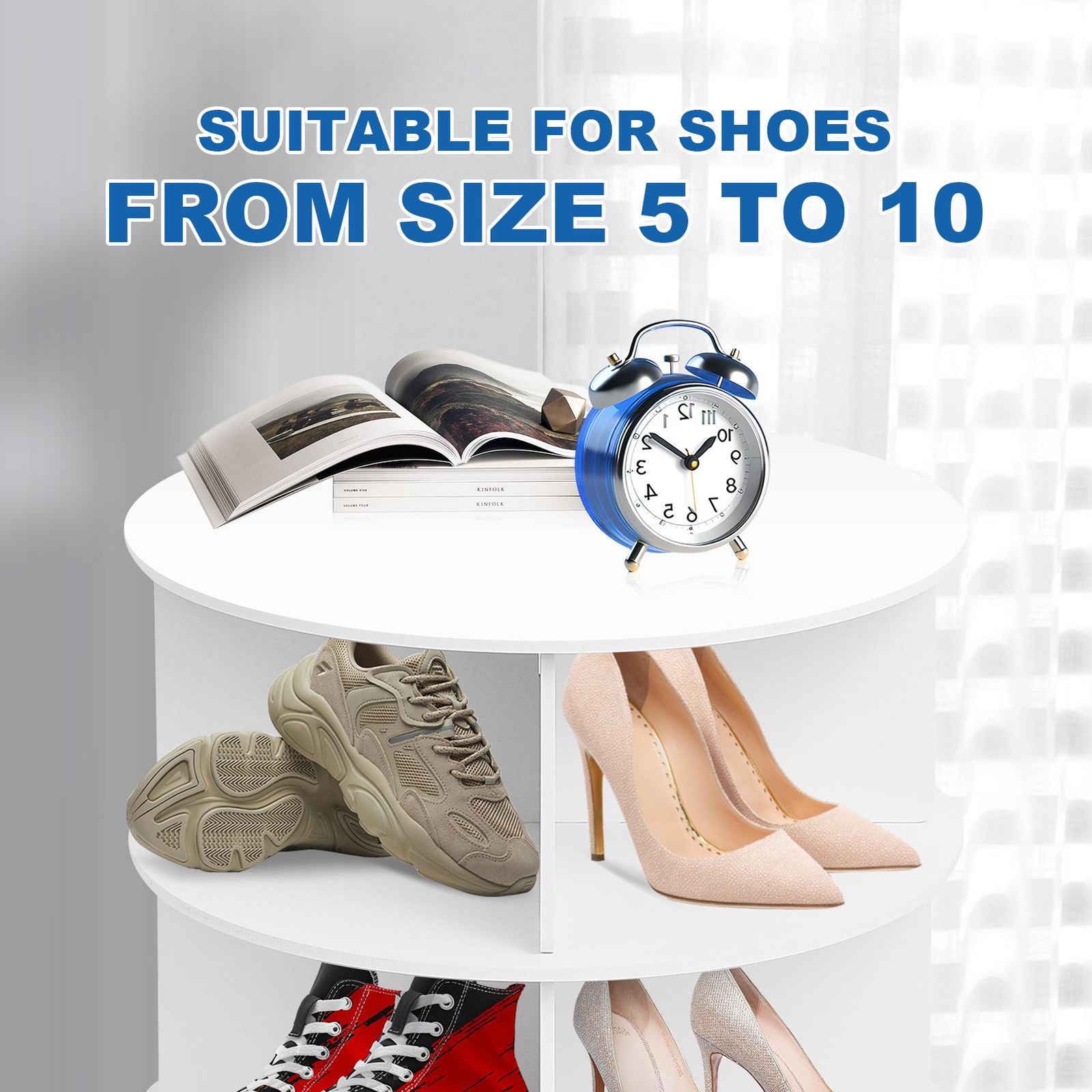 4 Tier Rotating Shoe Rack Tower, Spinning Shoe Display Revolving 360 Shoe Rack