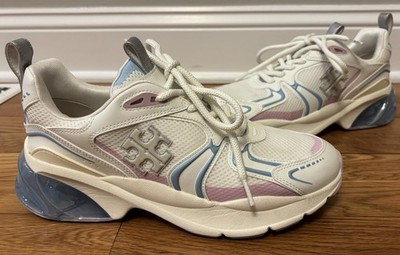 Tory Burch Good Luck Tech Trainer Mesh Ivory/Blue/Orchid Sneakers White 10