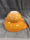 2 Vintage Pyrex Daisy Sunflower Cinderella Mixing Bowls 442 444 Orange Yellow