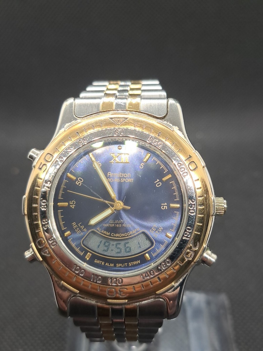 Armitron Men Watch Stainless Silver Gold WR Chron Day Date Alarm
