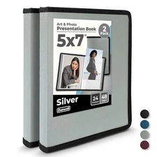 Dunwell Small Photo Album 5x7 (2-Pack Silver) 5 7 and Art Portfolio Book Each