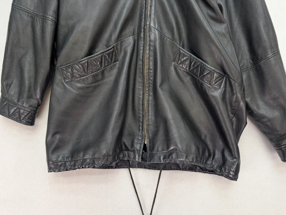 女式 Izzi 黑色皮革夹克外套 M 码黑色可拆卸人造毛皮装饰帽 — 第 3/4 张图片