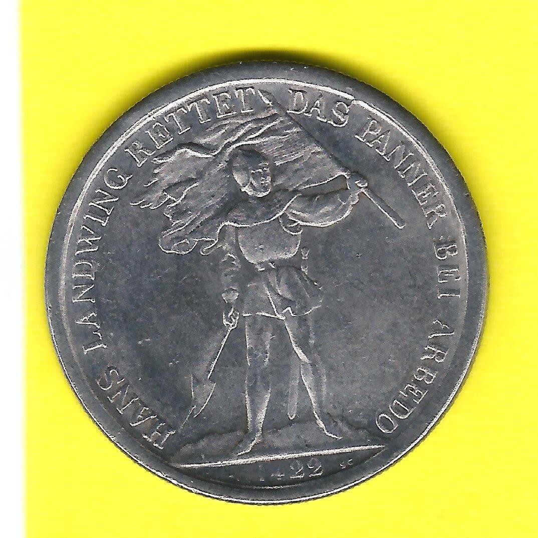 1869 ZUG 5 FRANCS SILVER PLATED SWISS SHOOTING THALER - FACSIMILE