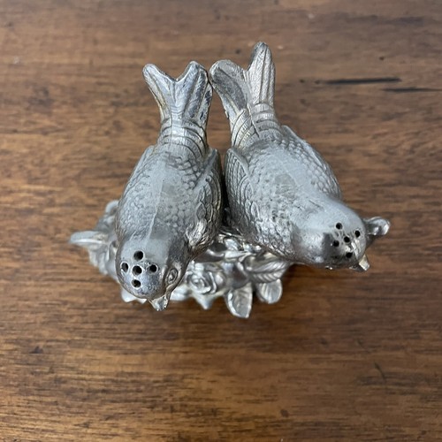 0.8 Silver MCM Birds On A Branch Salt & Pepper Shakers Vtg Made in Israel - Picture 4 of 5