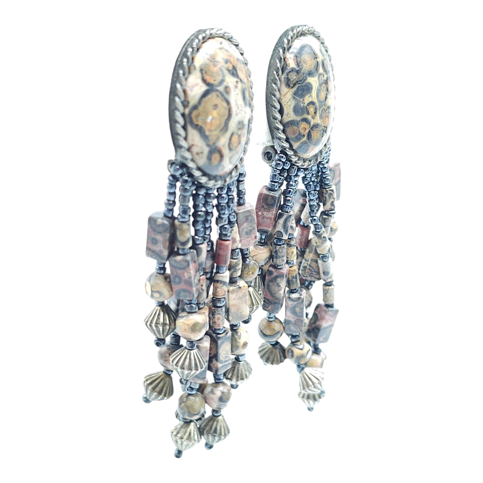 Brown Leopard Jasper Dangle Drop Boho Earrings Si… - image 2