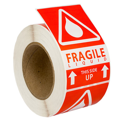 6 Rolls ; 500 Labels 3x5 (3'' x 5'') Pre-Printed Fragile LIQUID This Way Up Labels