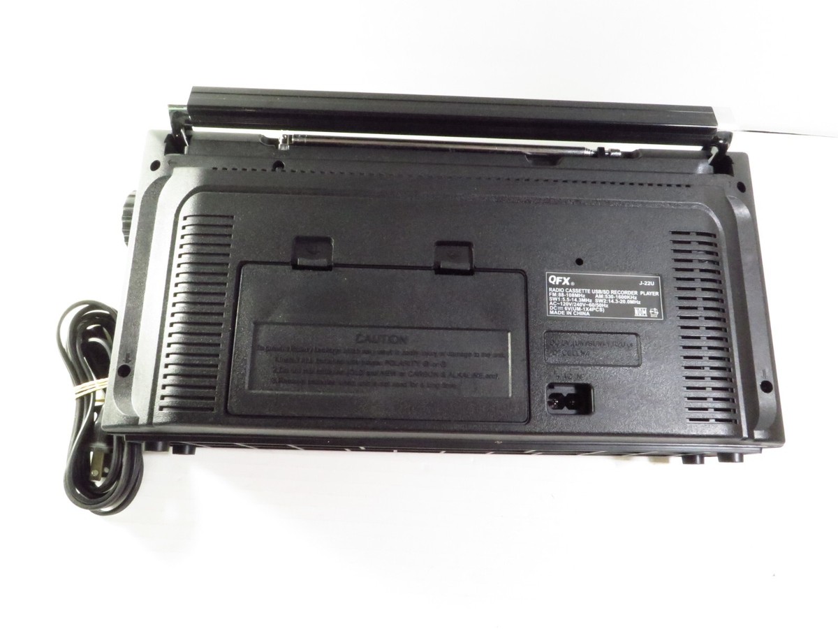 QFX J-22U BT Retro AM/FM/SW1/2 4-Band Radio Cassette Graphic