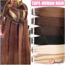 40PCS 100G THICK Tape In Real Remy Human Hair Extensions Skin Weft Straight Wavy