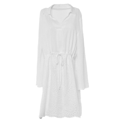 Bahia Beach Collection Madison Shirt Dress White Crochet Nwt Large Boho | Color: White | Size: L | Delanvic's Closet