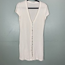 Reformation Jeans Ryder Ribbed Mini Dress Button Front Short Sleeve Cream XL