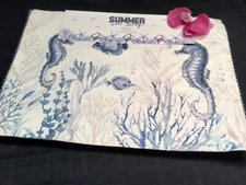 Seaside Placemats 4 PC Set Beaded Seahorses & Fish 13 x 19 coastal beach