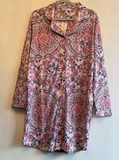 JOHNNY WAS NIGHTSHIRT/ROBE NEENA LONG SLEEVES FLORAL-PRINT CHEST POCKET SIZE M