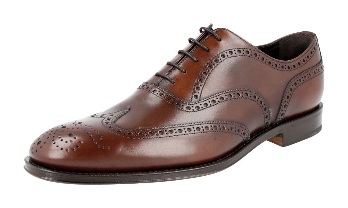 PRADA FULL BROGUE OXFORD DRESS SHOES BROWN LEATHER SOLE NEW PRADA FULL BROGUE OXFORD DRESS SHOES BROWN LEATHER SOLE NEW