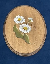 Vintage Hand-Painted Daisy Floral Wood Wall Plaque Original Folk Art Signed