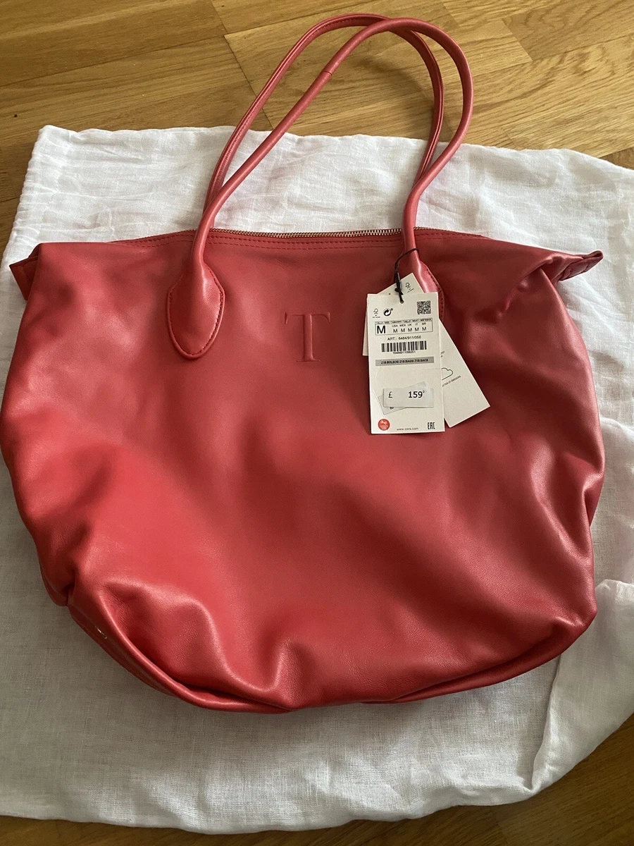 Zara Strawberry Red Leather Tote Bag With Letter T RRP 159.99 eBay