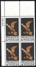 US Stamp Scott #1344, 6c, Register To Vote Issue, Plate Block of 4, MNH