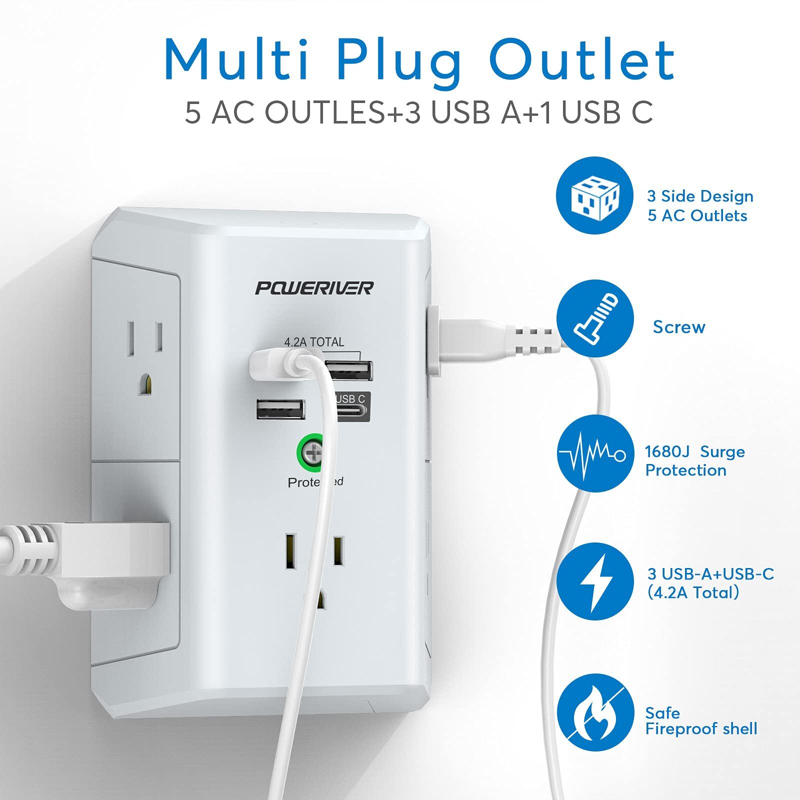 Surge Protector with 4 USB Ports - Multi Outlet Extender for Home School and ...-image