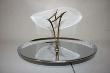 Mid Century Modern Atomic Starburst Serving Tray Brass Crome Pedestal Japan
