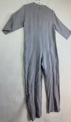 Zara Lillian Jumpsuit Size Small Gray 100% Linen V-Neck Utility Romper Jumper - Picture 5 of 12
